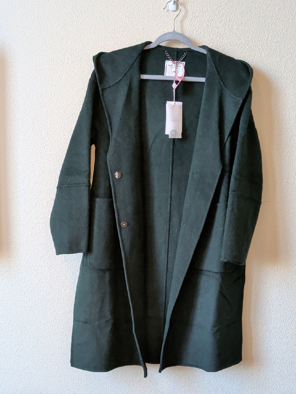 Belle & Bloom Walk This Way Long Hooded Coat in Dark Green NWT